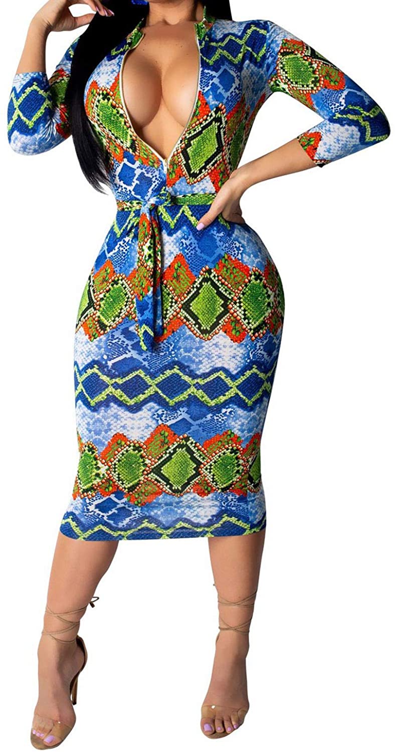 Price:$15.99    Salimdy Bandage Dresses for Women - Sexy Long Sleeve Floarl Leopard Print Mesh Bodycon Long Party Club Sheath Dress  Clothing