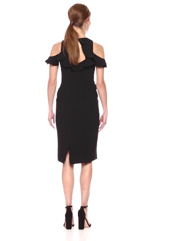 Price:$110.08    Maggy London Women's Ruffle Cold Shoulder Midi Sheath  Clothing