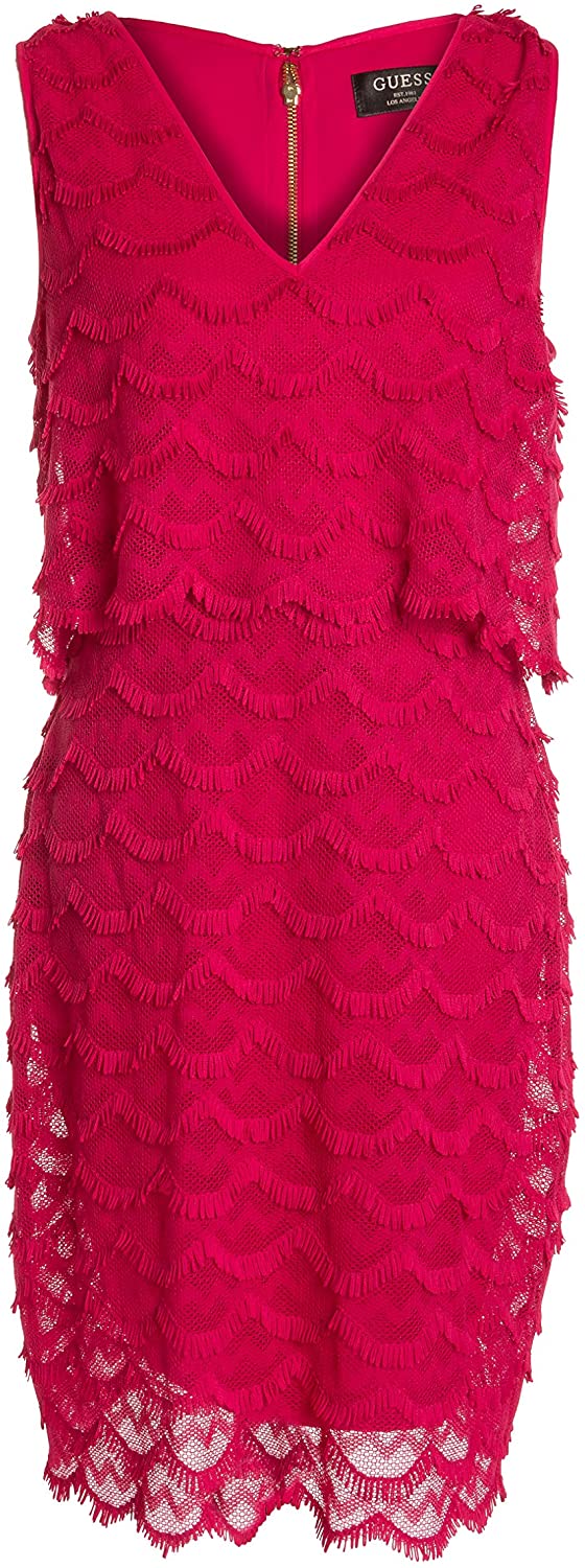 Price:$39.00    GUESS Women's Marian Scalloped Fringed Sheath Dress, Raspberry, 14  Clothing