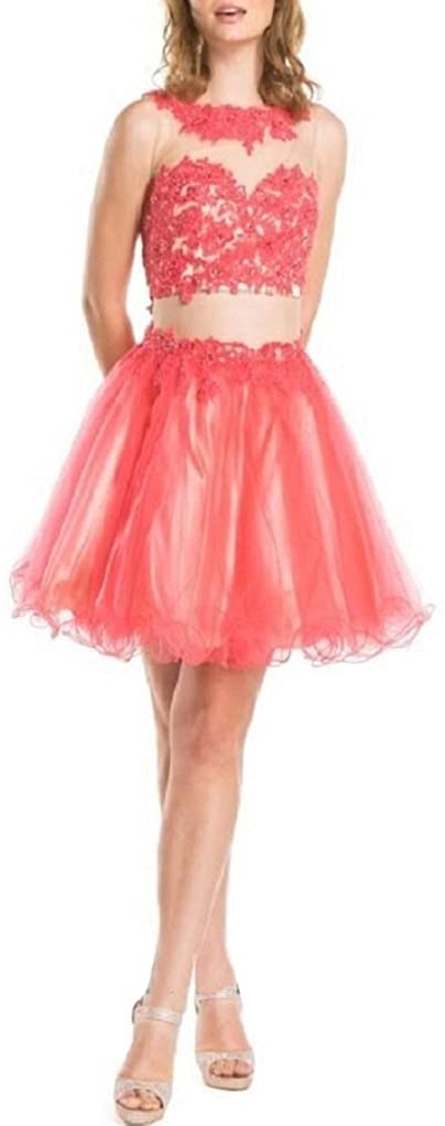 Price:$59.99    Meier Women's Sleeveless Lace Two Piece Short Sweet 16 Homecoming Party Dress  Clothing