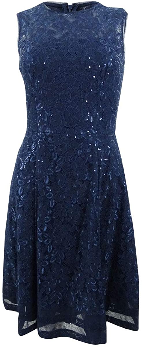Price:$94.99    Calvin Klein Womens Sequined Fit & Flare Cocktail Dress Navy 2  Clothing