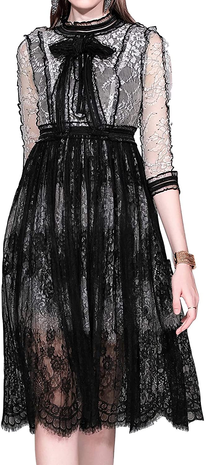 Price:$36.98 Women's 3/4 Sleeve Lace Elegant Cocktail Dress Crew Neck Knee Length for Party at Amazon Women’s Clothing store