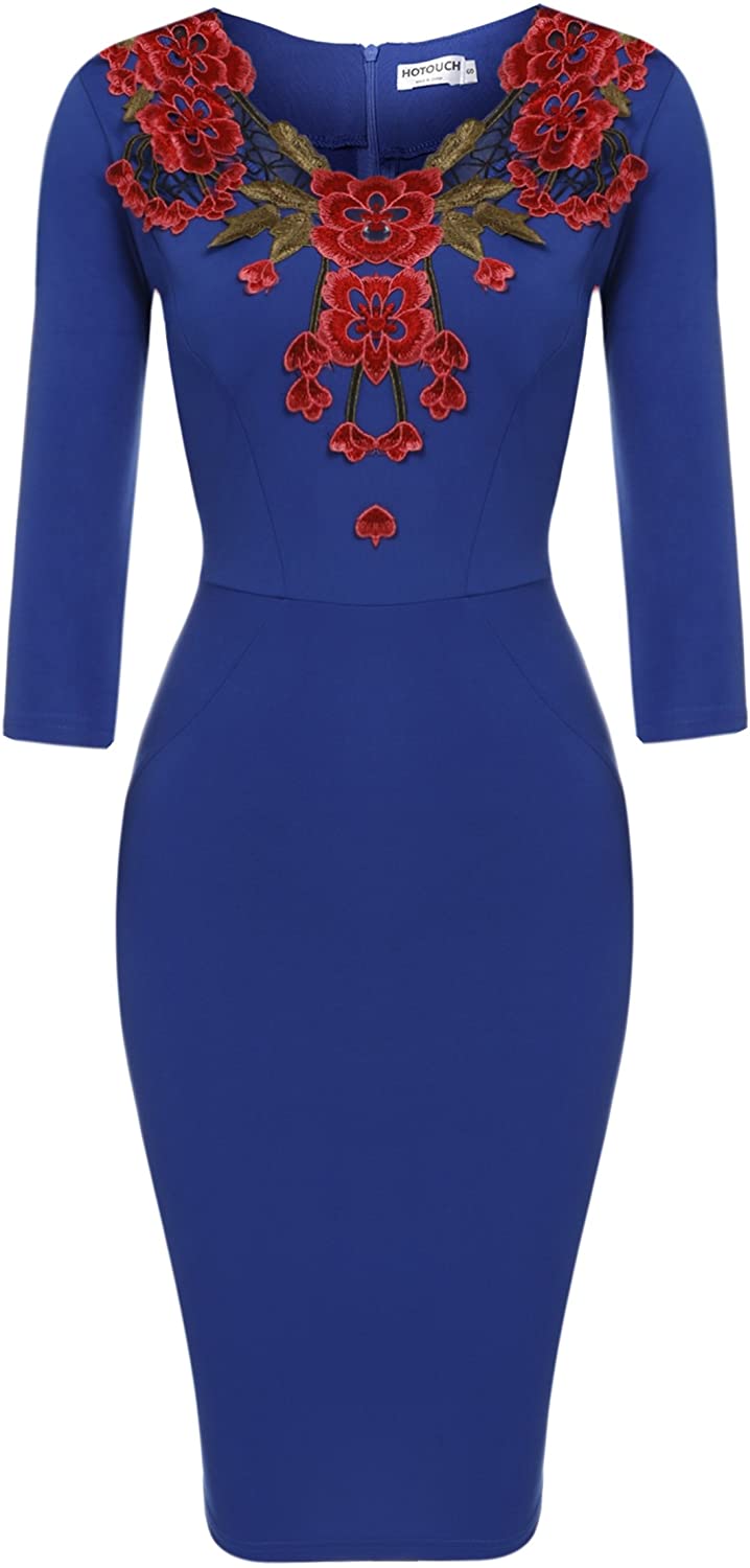 Price:$5.99 Hotouch Women Vintage Casual Swing Patchwork Floral Midi Dress Cocktail Party A-Line Dress at Amazon Women’s Clothing store