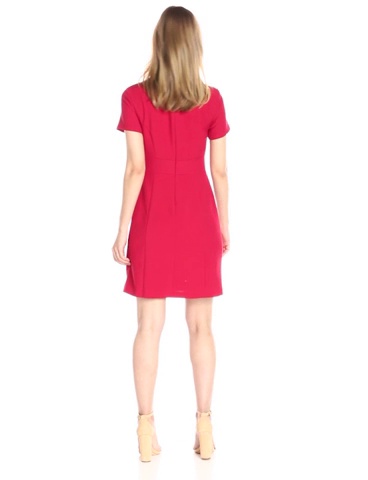 Price:$0.00    Lark & Ro Women's Short Sleeve Stretch A-Line Dress, Hot Red, 2  Clothing