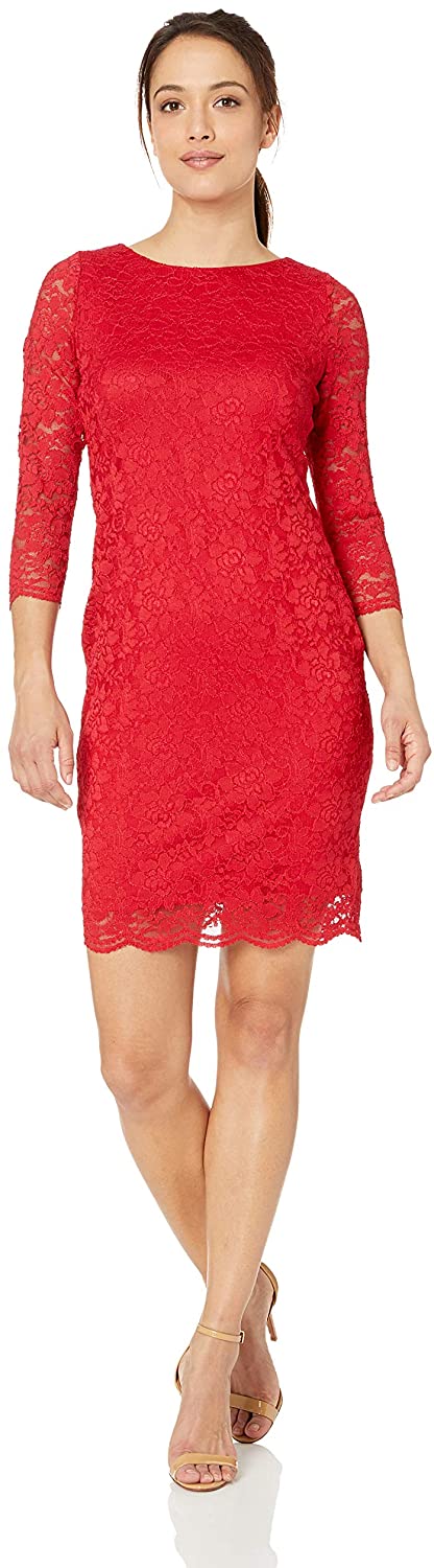 Price:$38.39 Calvin Klein Women's Petite Three Quarter Lace Sheath Dress at Amazon Women’s Clothing store