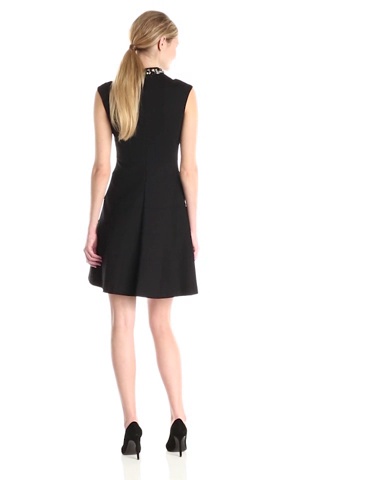 Price:$150.75    Eliza J Women's Beaded Mock Neck Cap Sleeve Fit and Flare Dress, Black, 12  Clothing