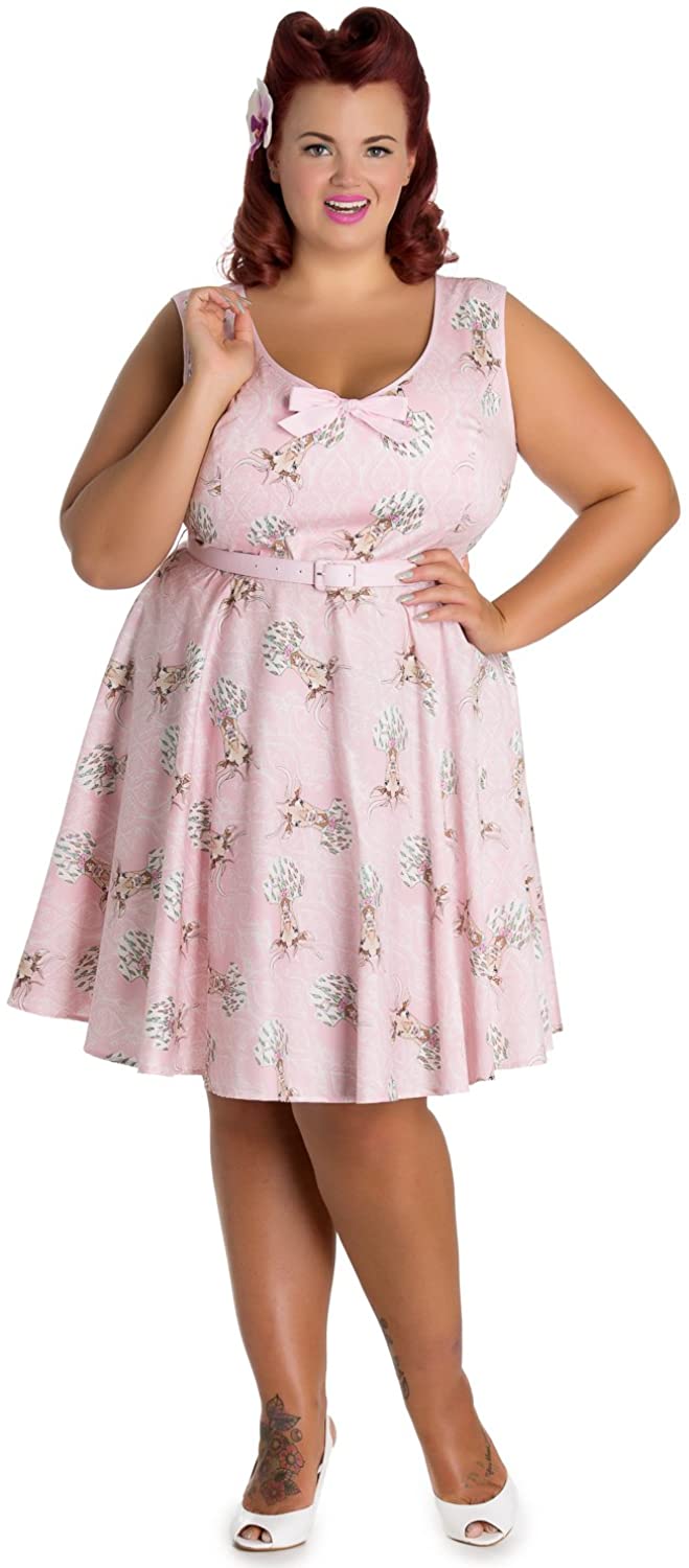 Price:$85.00 Hell Bunny Plus Size Forest Fairy Tale Victorian Deery Me Pink Party Dress at Amazon Women’s Clothing store