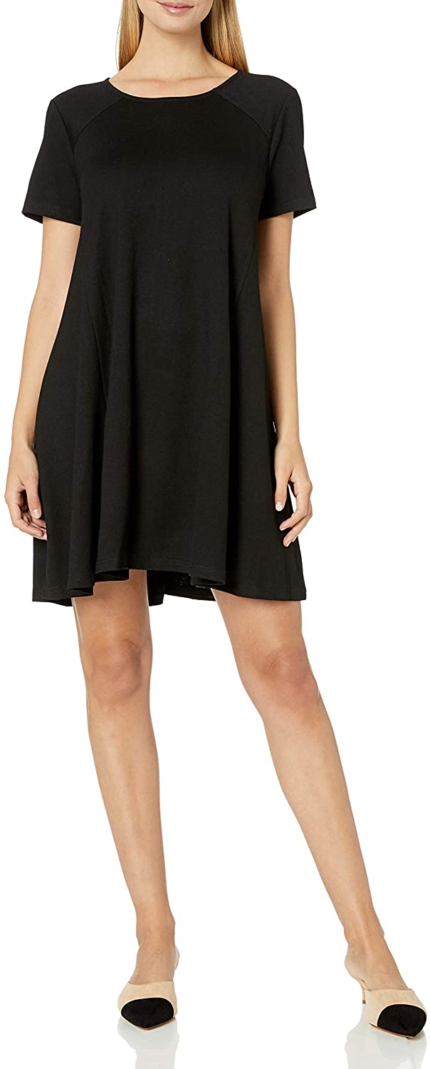 Price:$30.73    Papercrane Women's Short Sleeve High Neck Dress with Back Zipper, Black, Medium  Clothing