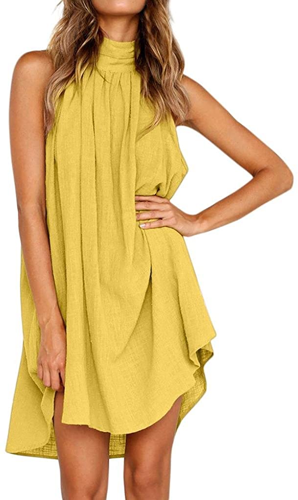 Price:$0.00 Kangma Women Summer Holiday Irregular Ladies Beach Sleeveless Party Dress Black at Amazon Women’s Clothing store