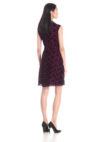 Price:$29.97    Betsey Johnson Women's Flock Lace Fit and Flare Dress, Black Berry, 4  Clothing