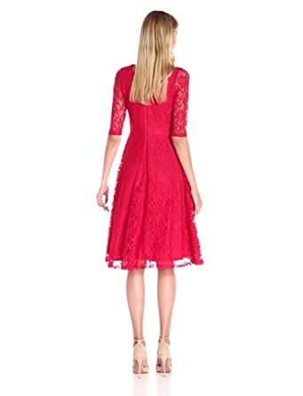 Price:$96.18    Sangria Women's 3/4 Sleeve Longer Length Lace Fit and Flare, Red, 10  Clothing