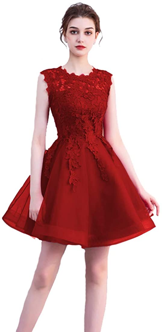 Price:$79.00    Scoop Appliqued Tulle Homecoming Dress Short Prom Dress for Juniors 2019  Clothing