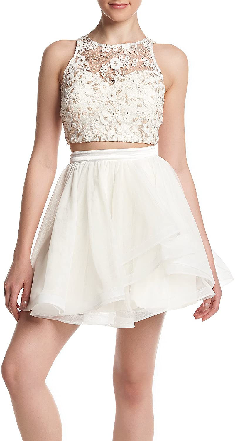 Price:$70.09    My Michelle Sequin Hearts Junior's Two Piece Short Prom Dress with Embroidered Top  Clothing
