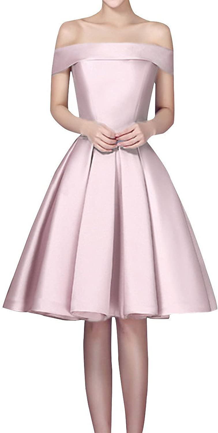 Price:$42.99    FASHION DRESS 2016 Women's Bridesmaid Off The Shoulder Satin Knee Length Prom Dress <020> Pink 20  Clothing