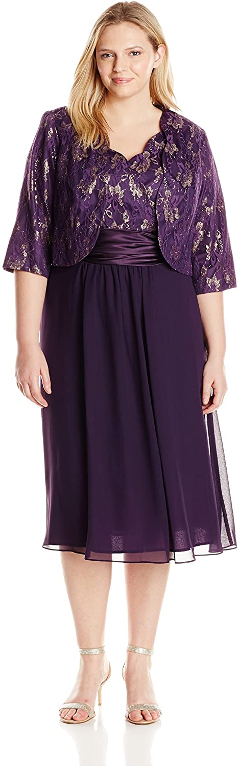Price:$121.53    Le Bos Women's Plus-Size Scallop Lace Jacket and Dress Set, Eggplant, 16W  Clothing