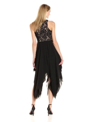 Price:$231.30    Aidan by Aidan Mattox Women's Cocktail Dress with Lace Halter Top and Hanky Hem Skirt Detail  Clothing