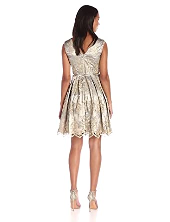 Price:$163.06    Eliza J Women's Embroidered Lace Fit and Flare, Black/Champagne, 10  Clothing