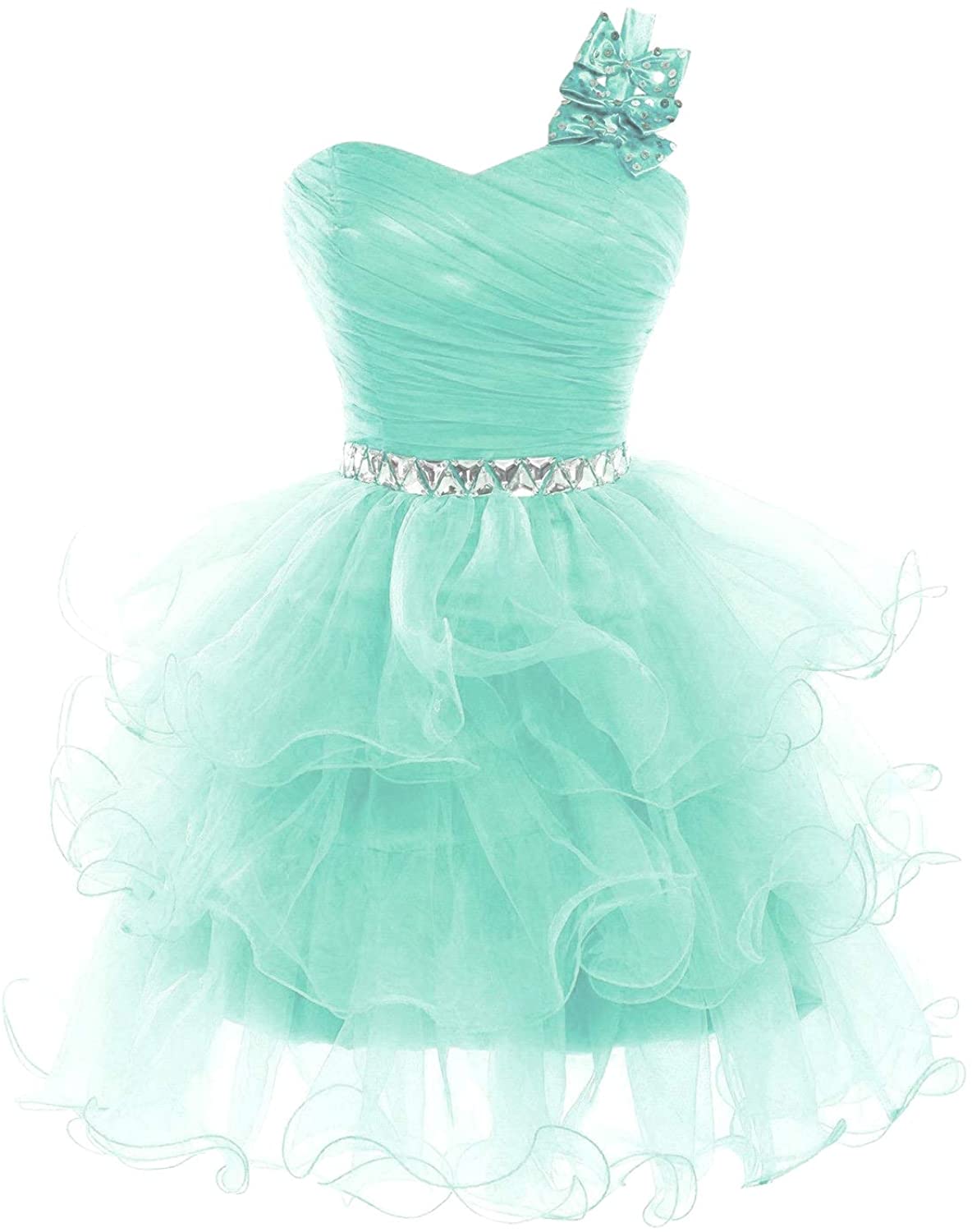 Price:$79.00    Lilibridal Short Prom Dresses Beaded Puffy One Shoulder Homecoming Pageant Fomal Evening Ball Gowns 083 Light Green  Clothing