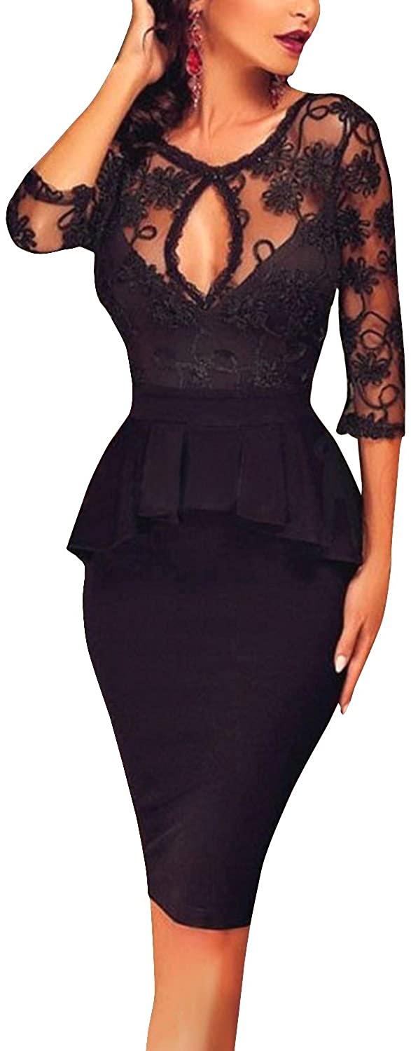 Price:$24.99    Inshine Women Lace Perspective See Through Peplum Club Party Cocktail Dresses  Clothing