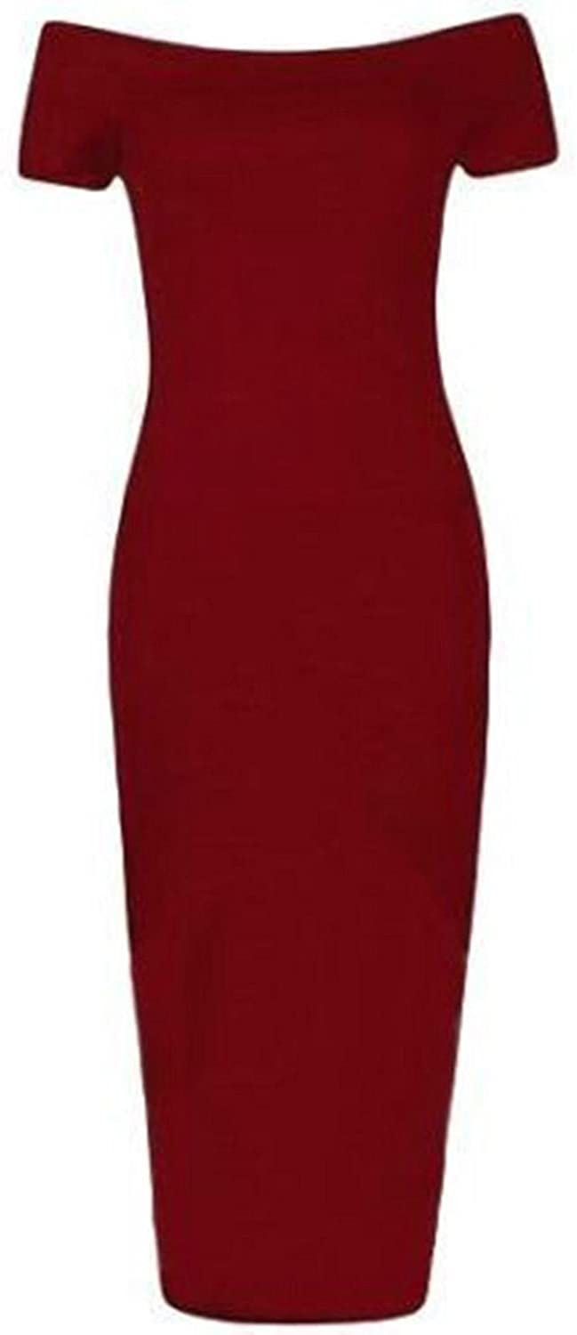 Price:$7.02 Forever Womens Cap Sleeves Plain Off Shoulder Stretchy Midi Dress at Amazon Women’s Clothing store