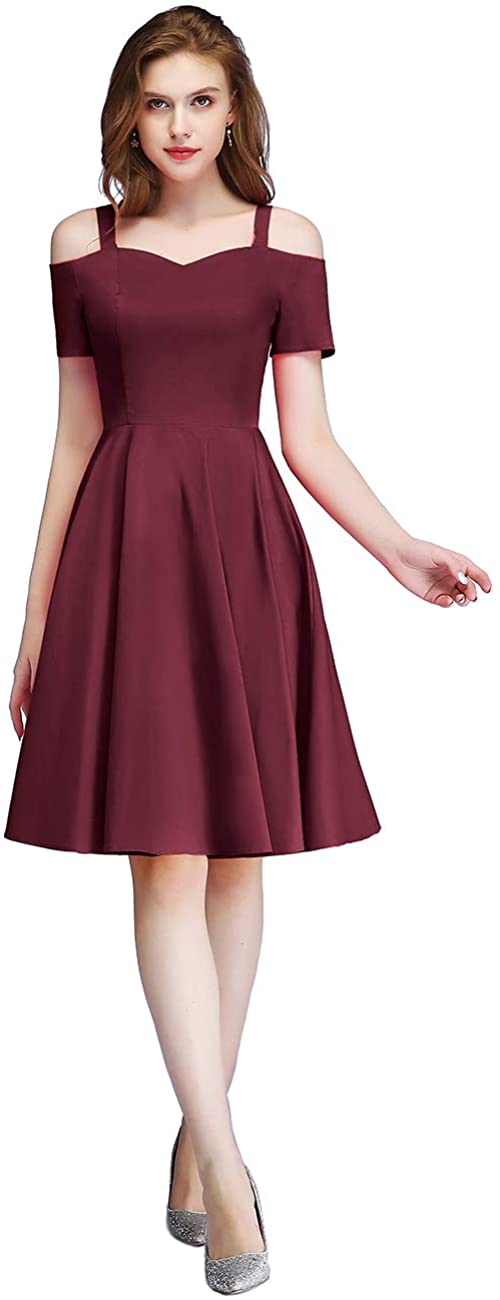 Price:$19.99    1950 Rockabilly Dresses for Women, Vintage 50s Homecoming Dress Spaghetti Strap Sweetheart Neck A-line Audrey Hepburn Dresses  Clothing