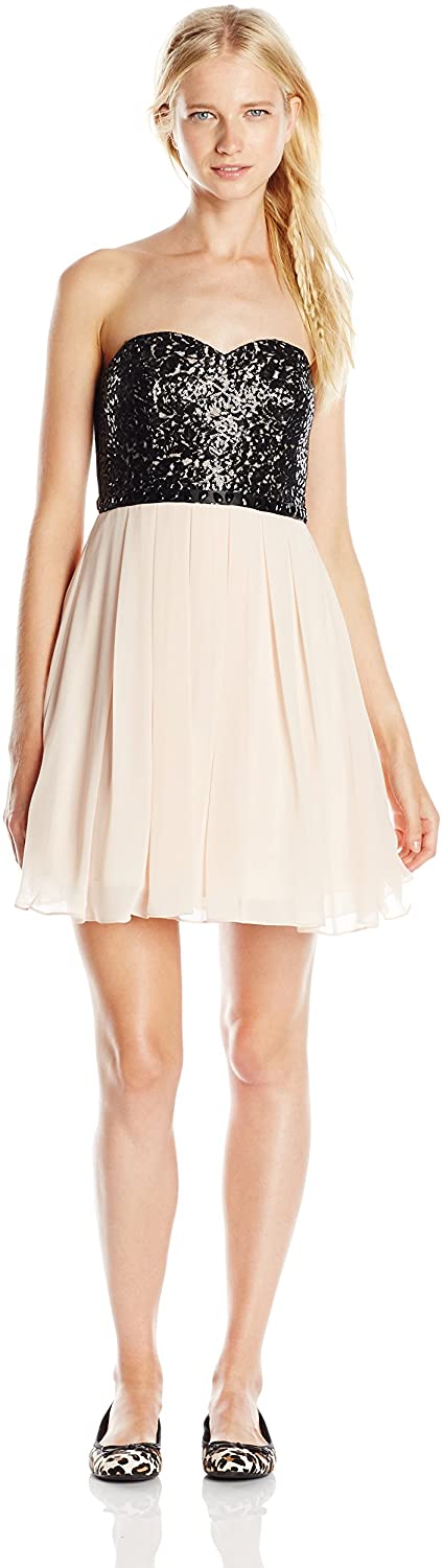 Price:$47.81    My Michelle Juniors Dress with Bodice and Pleated Skirt and Studs On Waist, Black/Blush, 7  Clothing