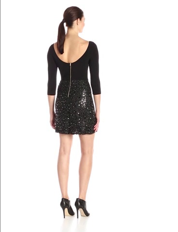 Price:$165.00    Adrianna Papell Women's Chemical Lace and Sequin with Jersey Combination A-Line Dress and Sleeves  Clothing