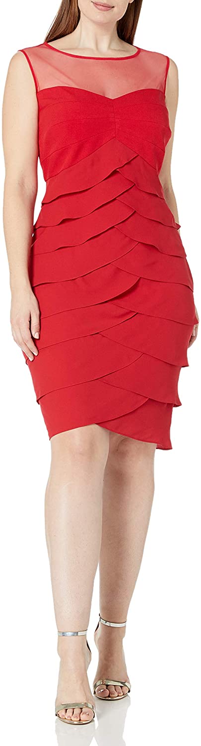 Price:$114.41    London Times Women's Plus Size Sleeveless Round Neck Silky Georgette Sheath Dress  Clothing