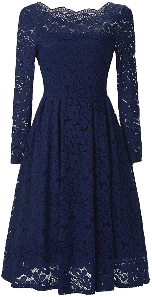Price:$18.99    BAIMIL Womens Sexy Long Sleeve Lace Swing Dress Cocktail Party Dress Dark Red  Clothing