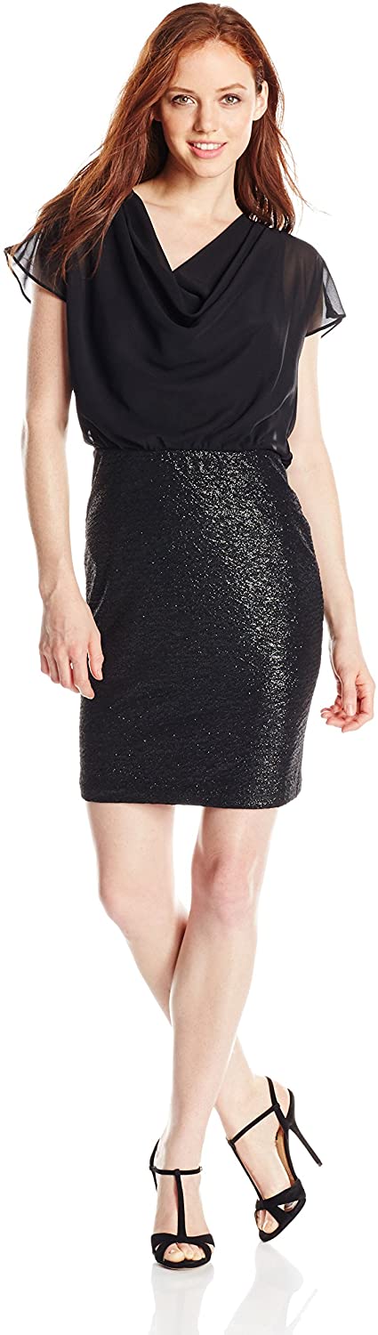 Price:$90.73    London Times Women's Petite Cowl Neck Blouson Dress, Black, 10 Petite  Clothing