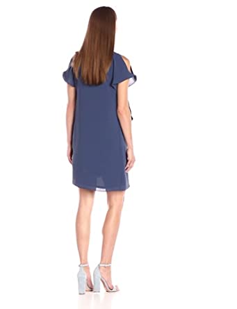 Price:$69.99    Adrianna Papell Women's Cold Shoulder Asym Drape Dress  Clothing