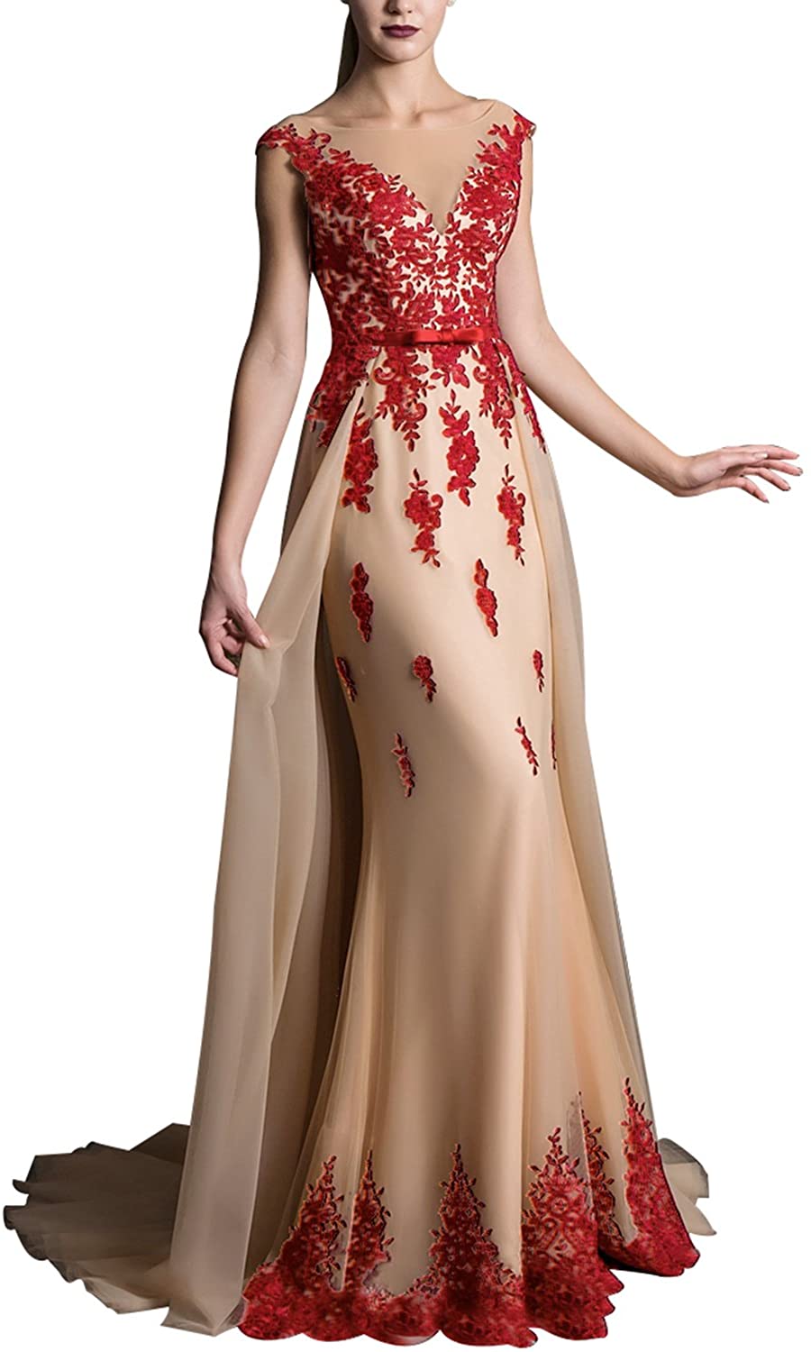 Price:$79.99    YIRENWANSHA Lace Prom Dress For Girls Evening Party Gown Sweep Train Ev429  Clothing
