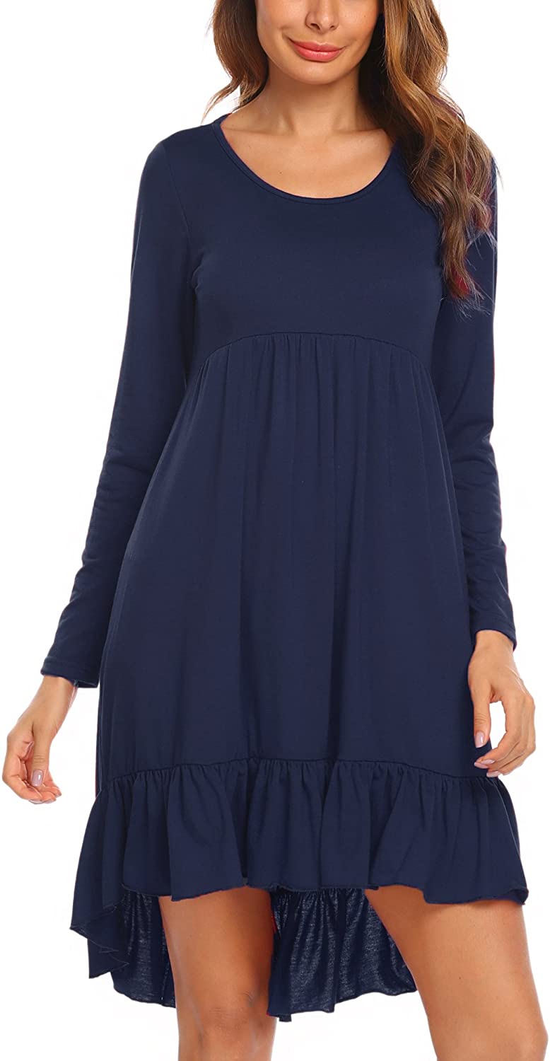 Price:$26.63 Beyove Women's Casual High Low Hem Ruffles Long Sleeve Loose Swing T Shirt Dress at Amazon Women’s Clothing store