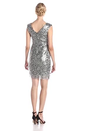 Price:$118.07    Marina Women's Cap-Sleeve V-Neck Sequin Lace Cocktail Dress  Clothing