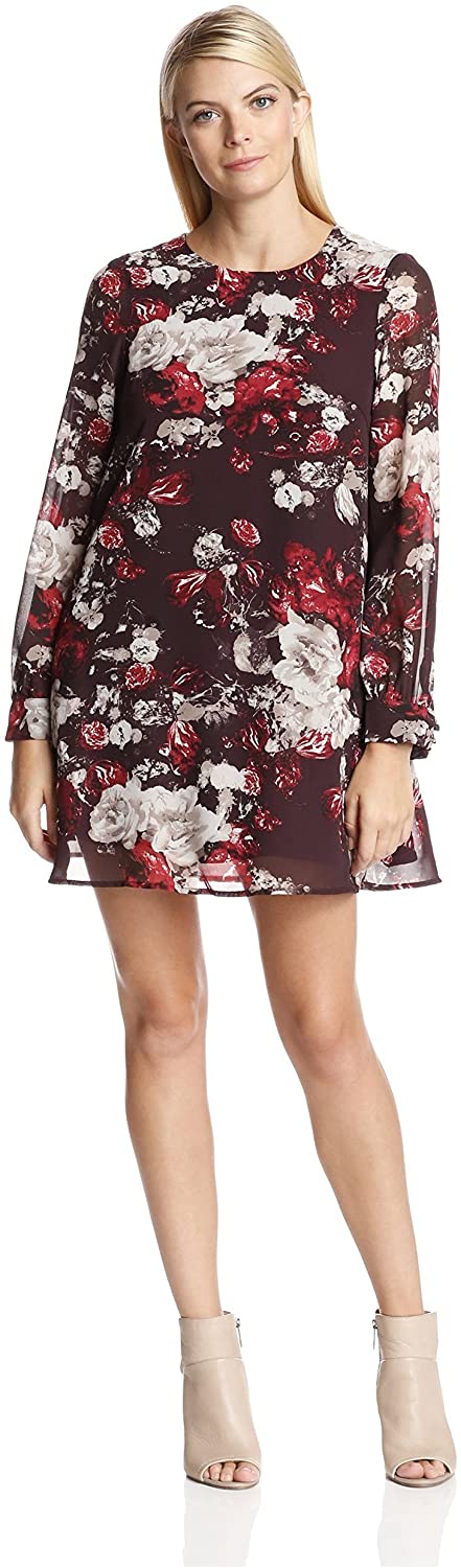 Price:$44.25    Love Sadie Women's Long Sleeve Dress with Lace Back, Bordeaux Floral, M  Clothing