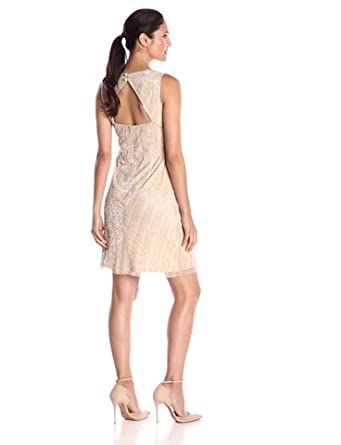 Price:$229.84    Adrianna Papell Women's Short Beaded V-Neck Cocktail Dress, Champagne, 2  Clothing