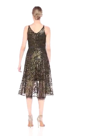 Price:$165.97    Dress the Population Women's Ophilia Sleeveless Lace Plunging Fit & Flare Midi Dress  Clothing