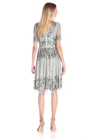 Price:$277.81    Adrianna Papell Women's Beaded Fit and Flare Cocktail Dress with Sleeves  Clothing