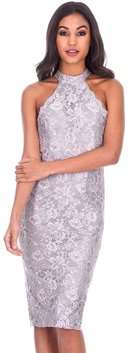 Price:$34.95    AX Paris Women's Lace Cut in Neck Midi Dress(Grey, Size 12)  Clothing