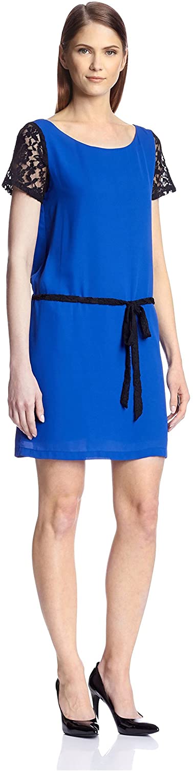 Price:$20.66    SOCIETY NEW YORK Women's Lace Short Sleeve Dress, Royal/Black, S  Clothing