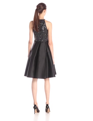Price:$190.83    Carmen Marc Valvo Infusion Women's Cutaway Sequin Halter Fit and Flare Dress with Mikado Skirt  Clothing