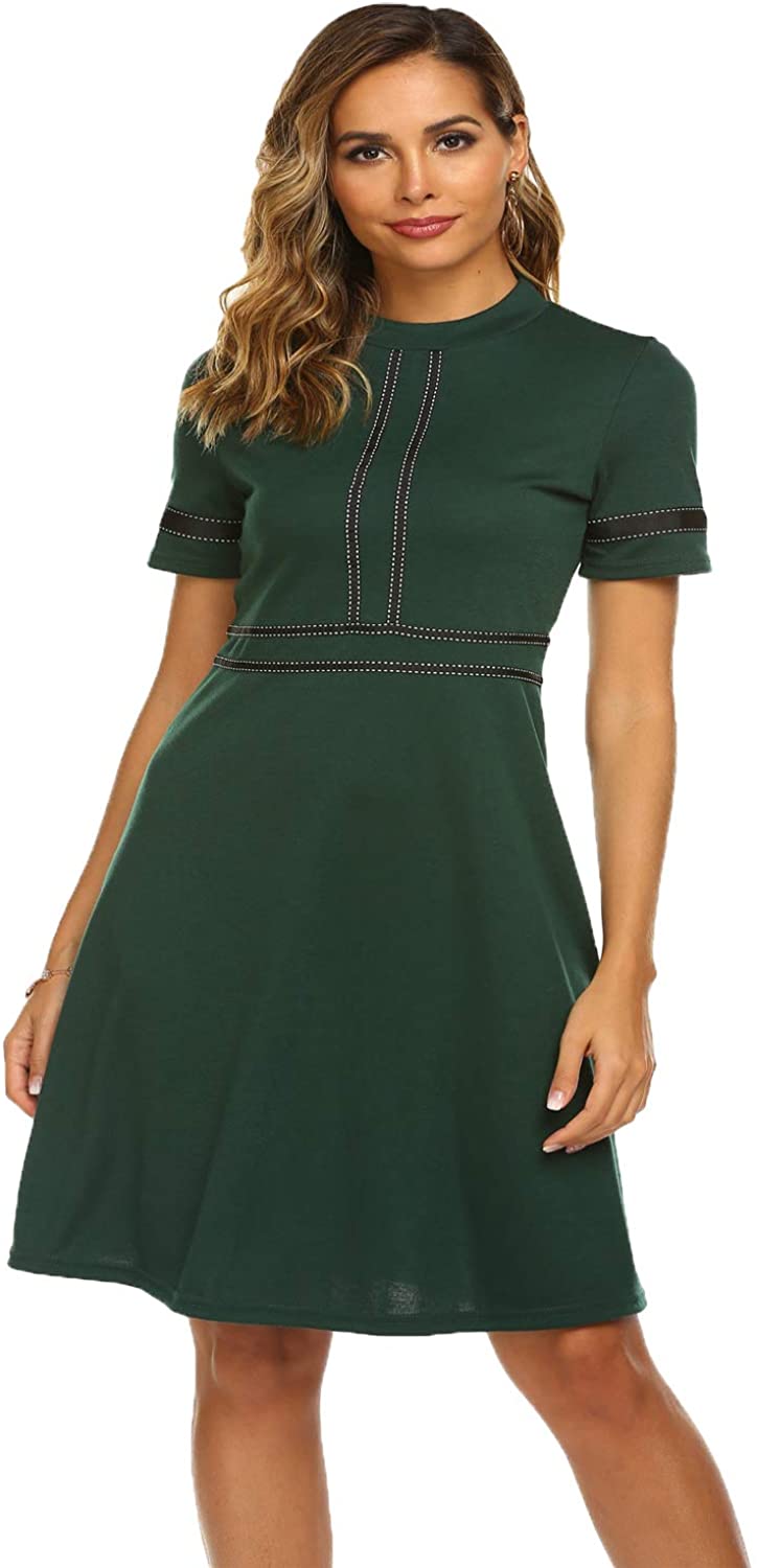 Price:$24.99    POGTMM Women's Classic Crew Neck Short Sleeve Knee Length Cocktail Party A-line Swing Dresses  Clothing