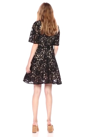 Price:$40.74    PARIS SUNDAY Women's Sleeve Mock Neck Short Lace Fit and Flare Dress, Black, Small  Clothing