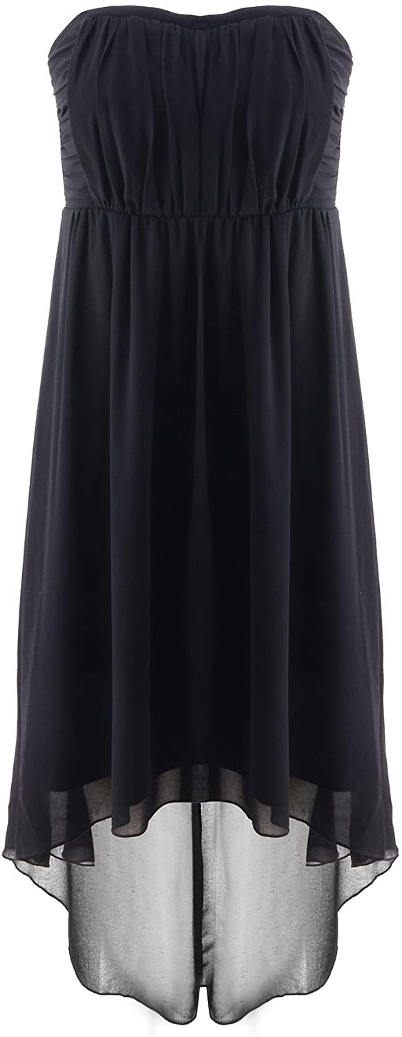 Price:$10.99    KUCI Women's Chiffon Strapless Ruched Bust Short Bridesmaid Dress Party Dress (S, Black)  Clothing