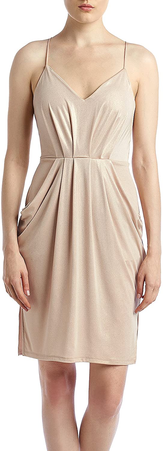Price:$0.00    My Michelle Sequin Hearts Junior's Metallic V-Neck Draped Dress with Spaghetti Straps and Pockets  Clothing