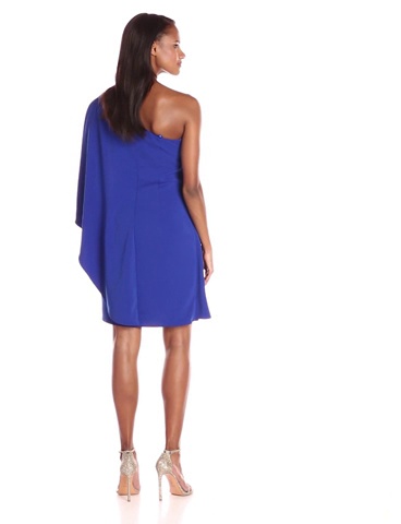 Price:$146.71    JS Boutique Women's Short One Shoulder Dress W/Draped Ruffle and Beaded Trim, Cobalt, 2  Clothing