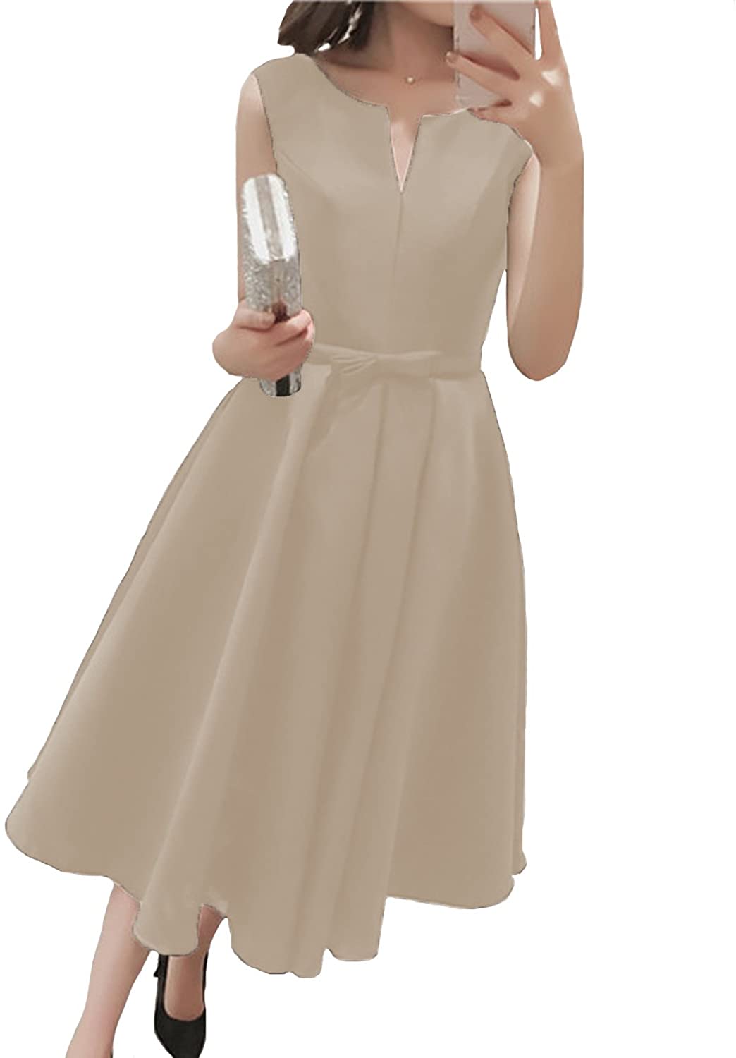 Price:$89.00    Fair Lady Satin Ball Gown Prom Dress Tea Length Formal Homecoming Party Evening Dresses  Clothing