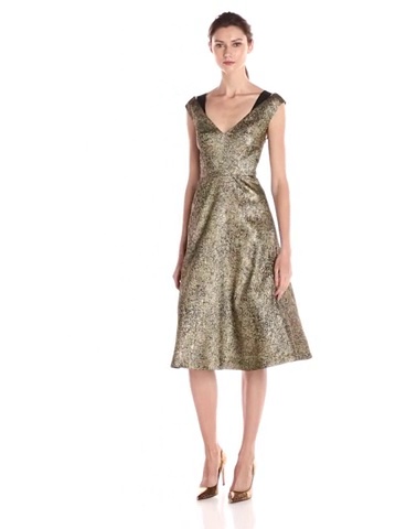 Price:$446.33    Tracy Reese Women's Antique Gold Stretch Lame Fit & Flare Frock Dress  Clothing