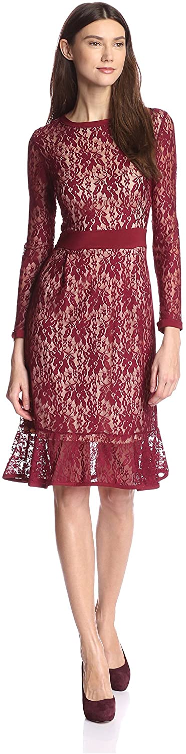 Price:$57.52    Melissa Masse Women's Ruffle Hem Lace Dress  Clothing