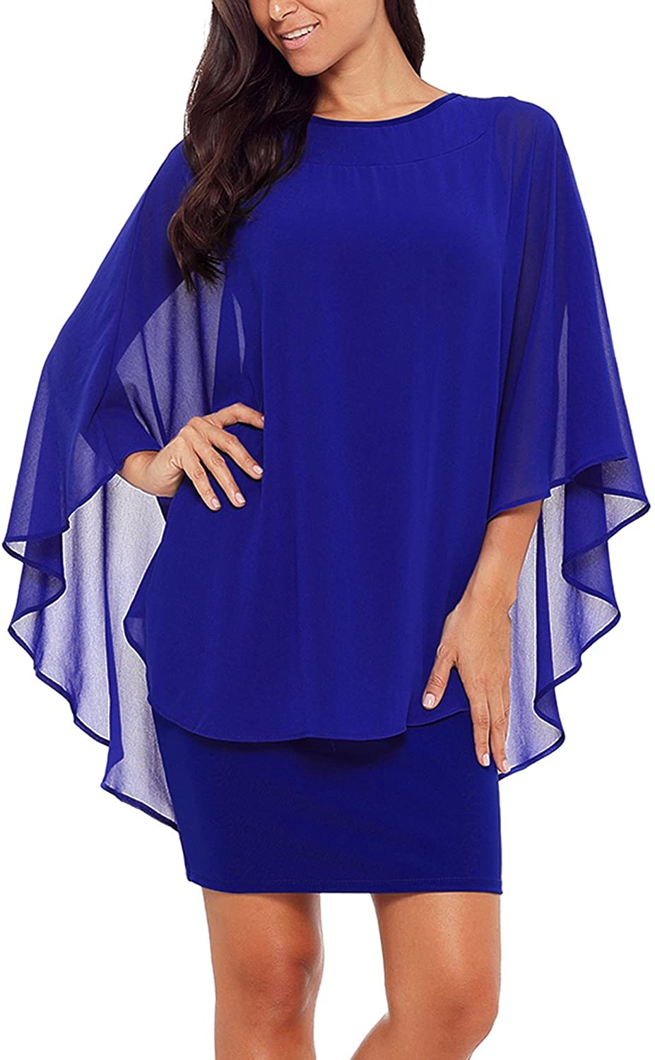 Price:$27.99    Alinemyer Womens Chiffon Round Neck Cocktail Party Overlay Midi Dress Royal Blue M  Clothing